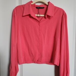 Zara Pink Button-Front Long Sleeve Shirt